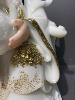 Tượng thần tiền ( thần phát) bằng đá trắng, họa tiết dát vàng sang trọng, giá tốt