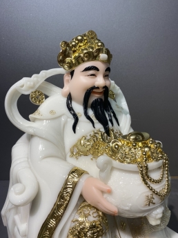 Tượng thần tiền ( thần phát) bằng đá trắng, họa tiết dát vàng sang trọng, giá tốt
