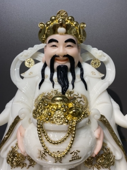 Tượng thần tiền ( thần phát) bằng đá trắng, họa tiết dát vàng sang trọng, giá tốt