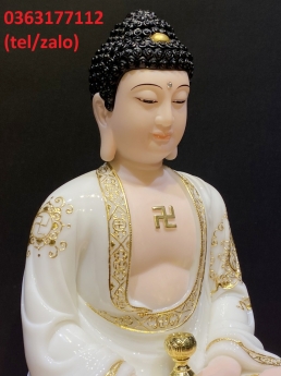 Mua tượng phật A Di Đà ngồi đế hoa sen bằng đá trắng dát vàng giá tốt ở đâu?