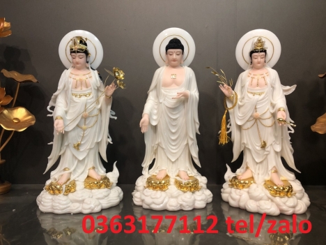 Thỉnh tượng phật Tây Phương Tam Thánh đứng bằng bột đá Đài Loan cao cấp