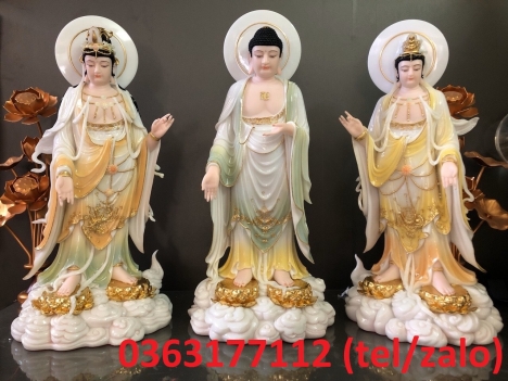 Thỉnh tượng phật Tây Phương Tam Thánh đứng bằng bột đá Đài Loan cao cấp