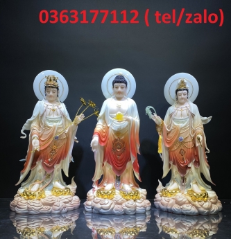 Thỉnh tượng phật Tây Phương Tam Thánh đứng bằng bột đá Đài Loan cao cấp
