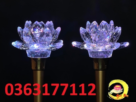 Đôi đèn hoa sen thủy tinh thân đồng Đài Loan giảm giá ngày tết