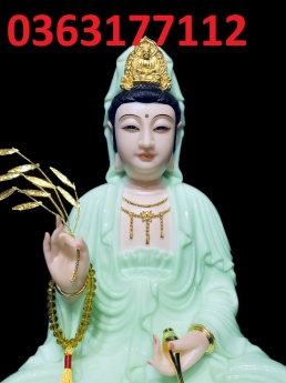 Thỉnh tượng phật Quan thế âm bồ tát bằng bột đá xanh ngọc Đài Loan