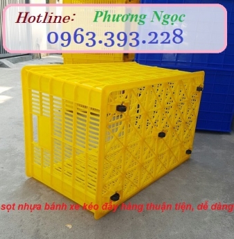 Sọt nhựa rỗng đựng hàng có bánh xe, sóng nhựa hở 5 bánh, sọt nhựa công nghiệp
