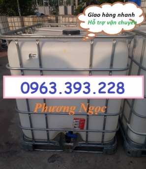 Tank nhựa 1000 lít cũ, bồn nhựa trắng có khung sắt đã qua sử dụng