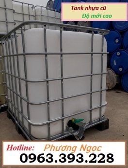 Tank nhựa 1000 lít cũ, bồn nhựa trắng có khung sắt đã qua sử dụng