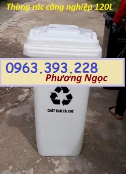 Thùng rác công nghiệp 120L, thùng rác 2 bánh xe nhựa HDPE, thùng rác 120L nắp kín