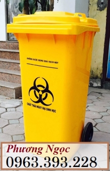 Thùng rác công nghiệp 120L, thùng rác 2 bánh xe nhựa HDPE, thùng rác 120L nắp kín