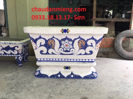 Nghệ nhân dán miễng sành sứ - ốp sành - chuyên chậu hoa - bể cá cảnh thủ công