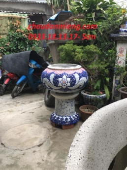 Nghệ nhân dán miễng sành sứ - ốp sành - chuyên chậu hoa - bể cá cảnh thủ công