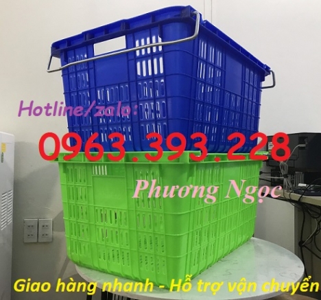 Sóng nhựa hở HS011 có quai sắt, sọt rỗng quai sắt đựng trái cây, sọt thanh long
