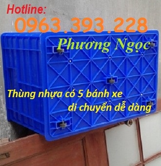Thùng nhựa đặc có bánh xe, sóng nhựa công nghiệp 5 bánh xe, thùng cỡ lớn