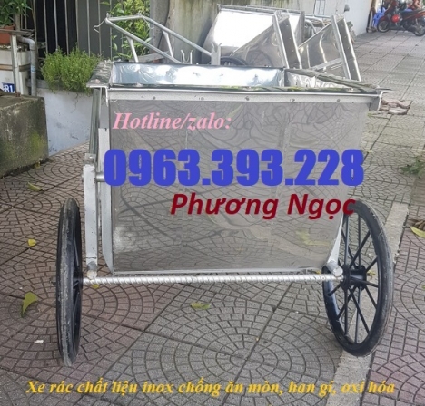 Xe gom rác inox đẩy tay, xe thu gom rác inox, xe rác 3 bánh công nghiệp