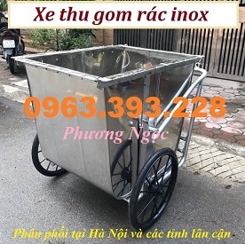 Xe gom rác inox đẩy tay, xe thu gom rác inox, xe rác 3 bánh công nghiệp