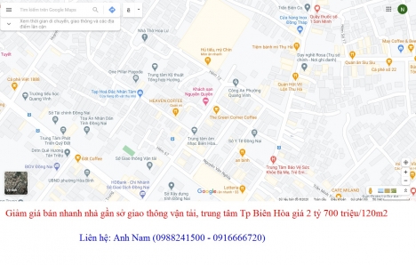 Cần tiền bán gấp nhà 120m2 gần sở giao thông vận tải, trung tâm Tp Biên Hòa giá 2 tỷ 700 triệu
