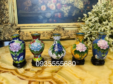 Giao lưu bộ bình đồng pháp lam 5 món.