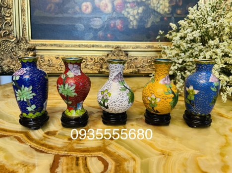 Giao lưu bộ bình đồng pháp lam 5 món.