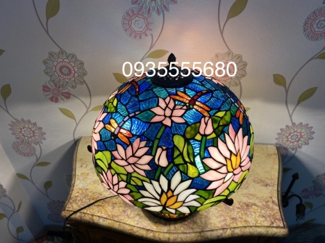 Đèn hai thân tiffany nấm họa tiết hoa sen