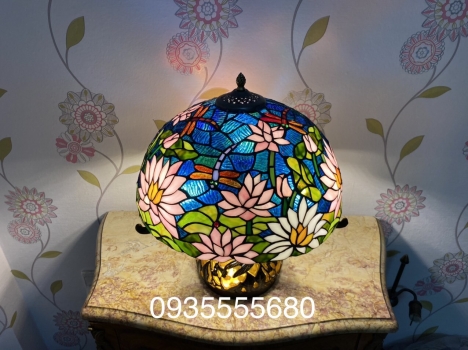 Đèn hai thân tiffany nấm họa tiết hoa sen