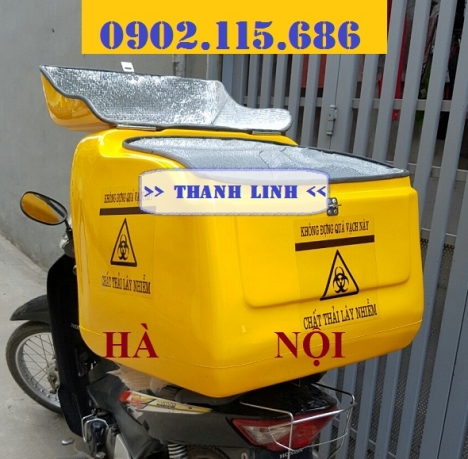 Thùng chở chất thải y tế nguy hại trên xe máy, thùng chở chất thải y tế lây nhiễm trên xe máy