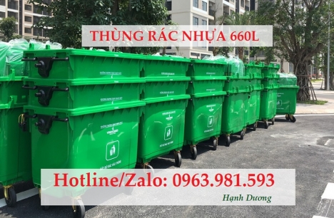 Thùng rác nhựa 660L 4 bánh xe
