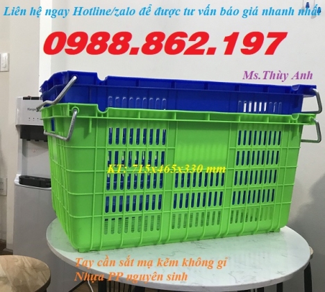 sóng nhựa hở quai sắt,sọt nhựa hs011,giỏ nhựa đựng hàng có quai, sọt nhựa đựng hàng may mặc