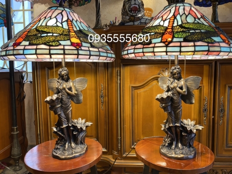 Giao lưu đôi đèn tượng đồng tiffany hoạ tiết nàng tiên hàng Mỹ