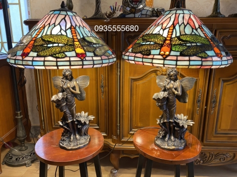 Giao lưu đôi đèn tượng đồng tiffany hoạ tiết nàng tiên hàng Mỹ