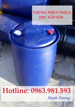 Thùng phuy nhựa nắp kín 220L, thùng phuy 220L 2 nắp nhỏ