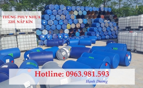 Thùng phuy nhựa nắp kín 220L, thùng phuy 220L 2 nắp nhỏ