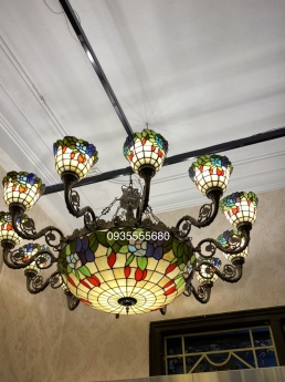 Giao lưu bộ đèn chùm tiffany 12 tay hoạ tiết hoa leo hàng Mỹ