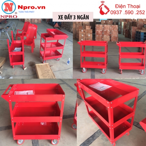 Xe đẩy 3 tầng 1 ngăn khóa npro