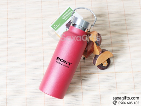 Bình giữ nhiệt in logo có nắp inox với quai xách tiện dụng