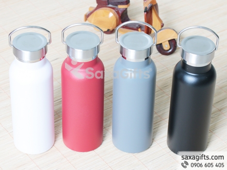 Bình giữ nhiệt in logo có nắp inox với quai xách tiện dụng