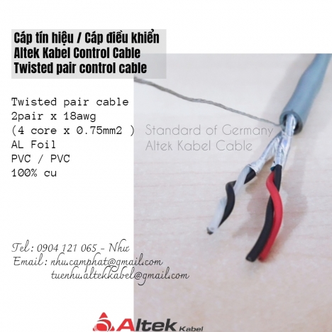 Cáp tín hiệu vặn xoắn (AWG) Altek Kabel 2pr 18awg
