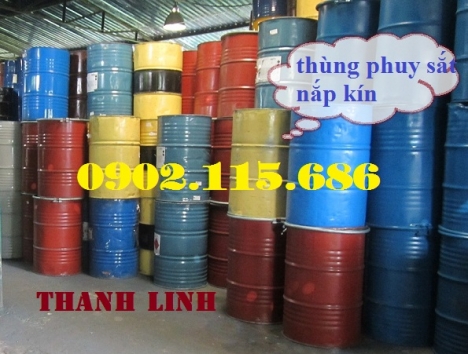 Thùng phuy sắt cũ nắp kín, phuy sắt đựng xăng dầu, thùng phuy 220L Thùng phuy sắt nắp kín 220L, thùn