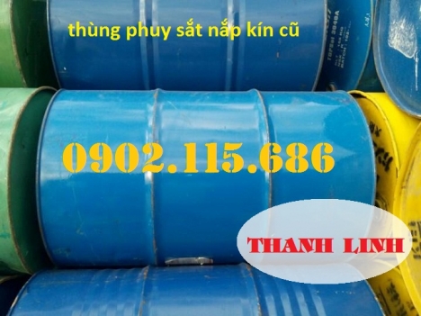 Thùng phuy sắt cũ nắp kín, phuy sắt đựng xăng dầu, thùng phuy 220L Thùng phuy sắt nắp kín 220L, thùn