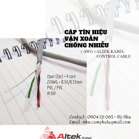Cáp tín hiệu vặn xoắn 2pair 22awg (Tiêu chuẩn CE) Altek Kabel