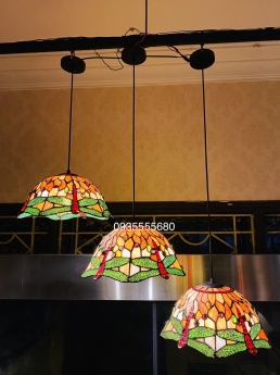 Bộ đèn thả tiffany hoạ tiết chuồn cam hàng Pháp