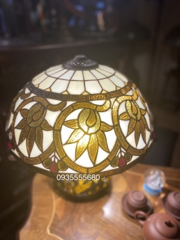 Đèn tiffany nấm hai thân hoạ tiết hoa sen tây