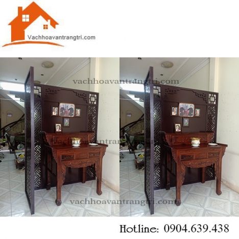 Vách ngăn phòng thờ kết hợp bàn thờ hiện đại cho không gian thờ