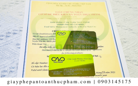 Giấy chứng nhận cơ sở bột làm bánh đủ điều kiện an toàn thực phẩm