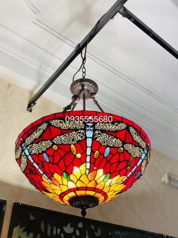 Đèn trần tiffany hoạ tiết chuồn chuồn đỏ rực rỡ