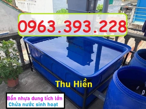 Bồn nhựa xanh công nghiệp, thùng nhựa chữ nhật dung tích lớn, thùng nhựa tròn