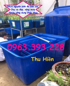 Bồn nhựa xanh công nghiệp, thùng nhựa chữ nhật dung tích lớn, thùng nhựa tròn