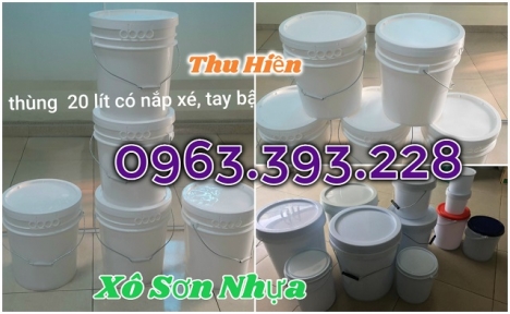 Vỏ thùng sơn, xô sơn màu trắng, xô nhựa đựng hóa chất