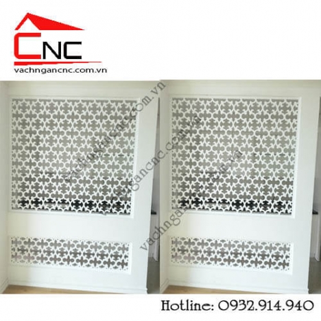 Trang trí phòng khách đẹp với vách ngăn hoa văn gỗ