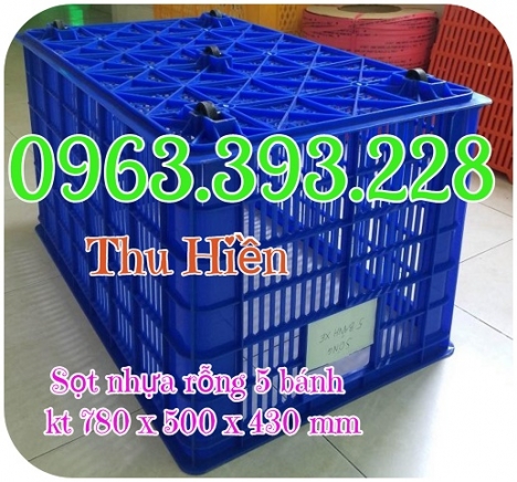 Sọt nhựa công nghiệp, sọt nhựa rỗng 5 bánh xe, sọt đựng hàng có bánh xe, sóng nhựa rỗng